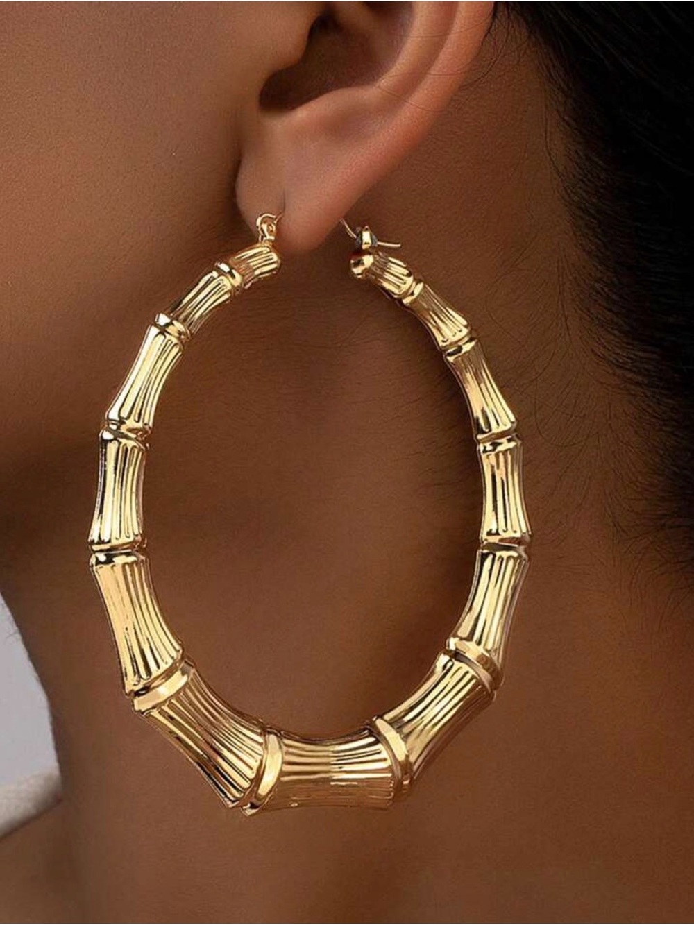 New Arrivals! Gold Color Bamboo-Style Large Hoop Earrings .